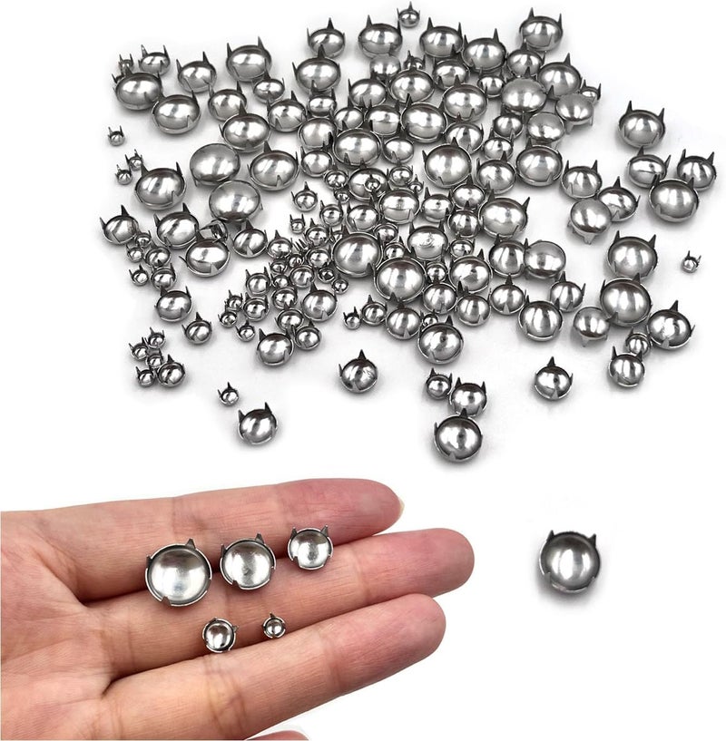honigo 150pcs Nailheads Round Dome Studs Rivets Silver Metal Solid Brass 4/6/8/10/12mm 4 Prongs Spikes Spots for Leather Craft Clothes Belt Bag Shoes Decorations Totes DIY Craft - Image 5
